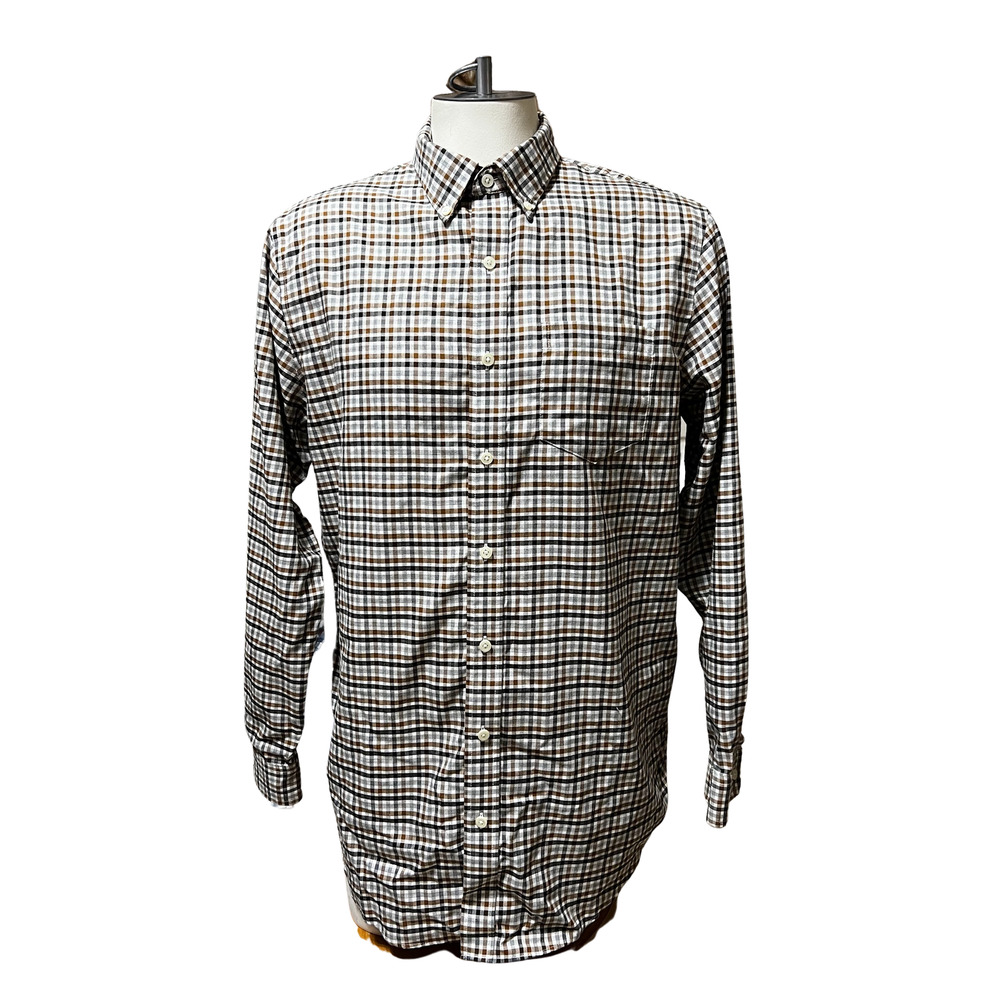 LL Bean Wrinkle Resistant Brown/Black Plaid L/S Button-Up Shirt Size Medium Tall